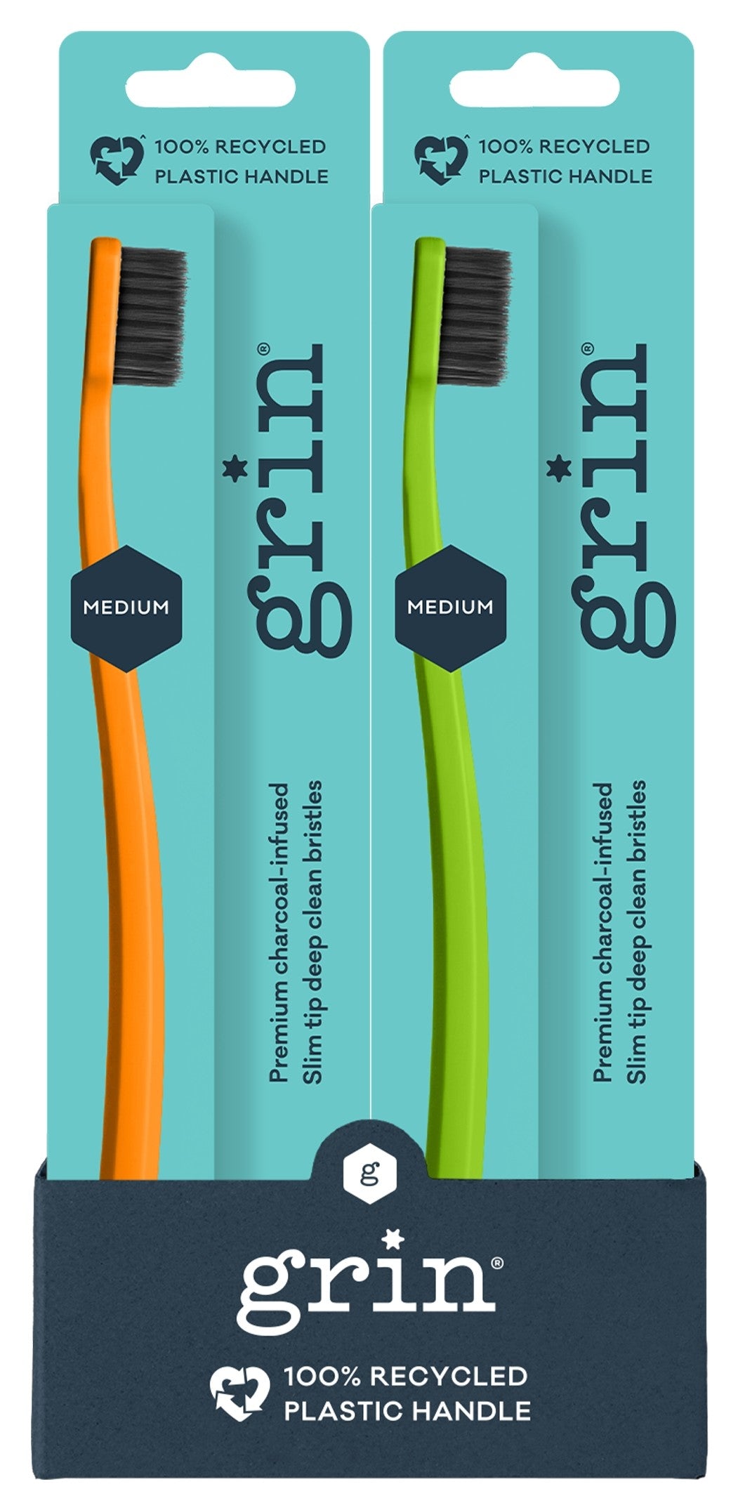 Grin 100% Recycled Toothbrush Mixed Lime & Orange (Medium)