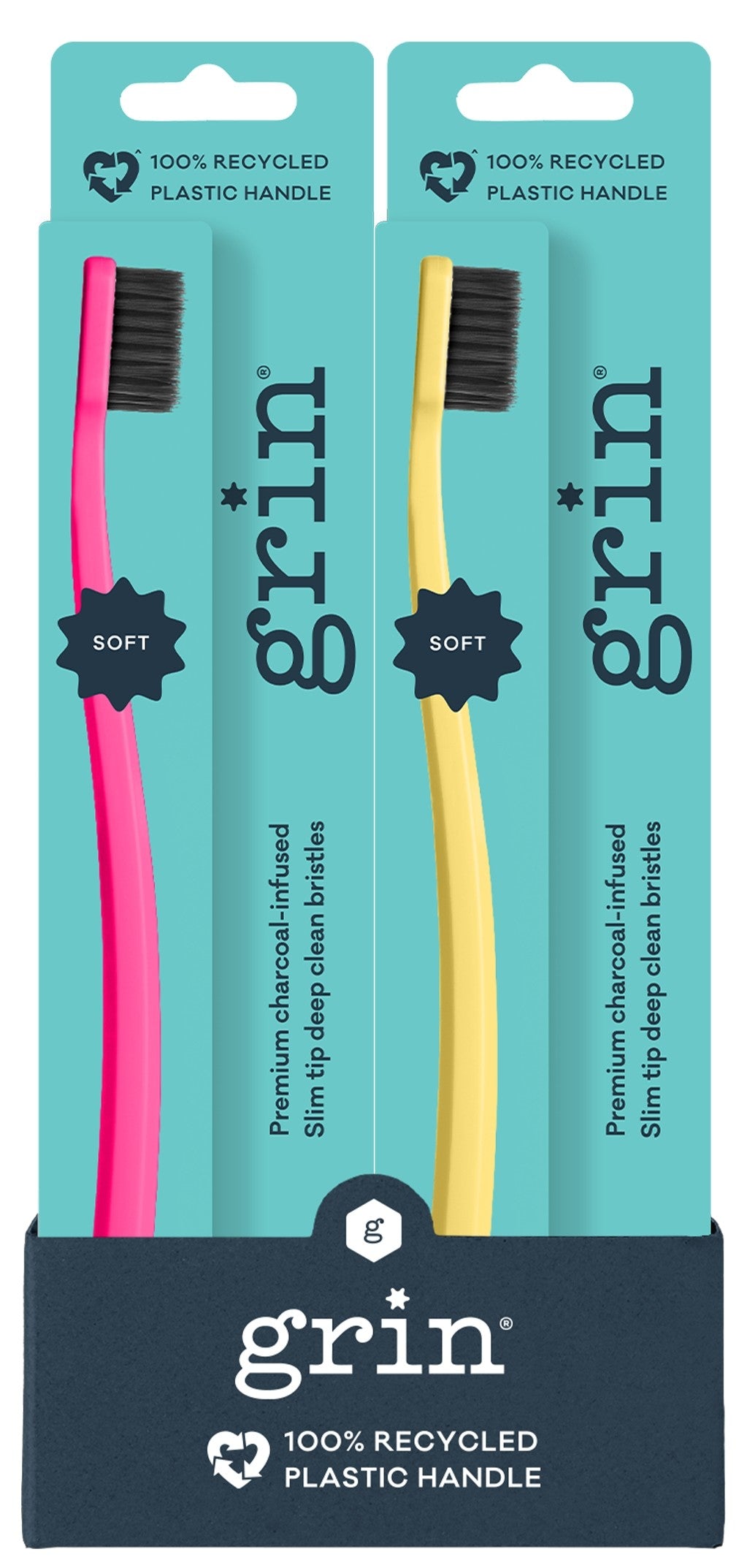 Grin 100% Recycled Toothbrush Mixed Yellow & Fuchsia (Soft)
