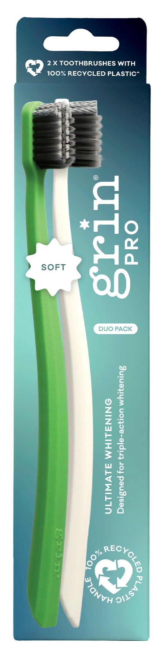 Grin Pro Ultimate Whitening Toothbrush 2pk Soft Green & White