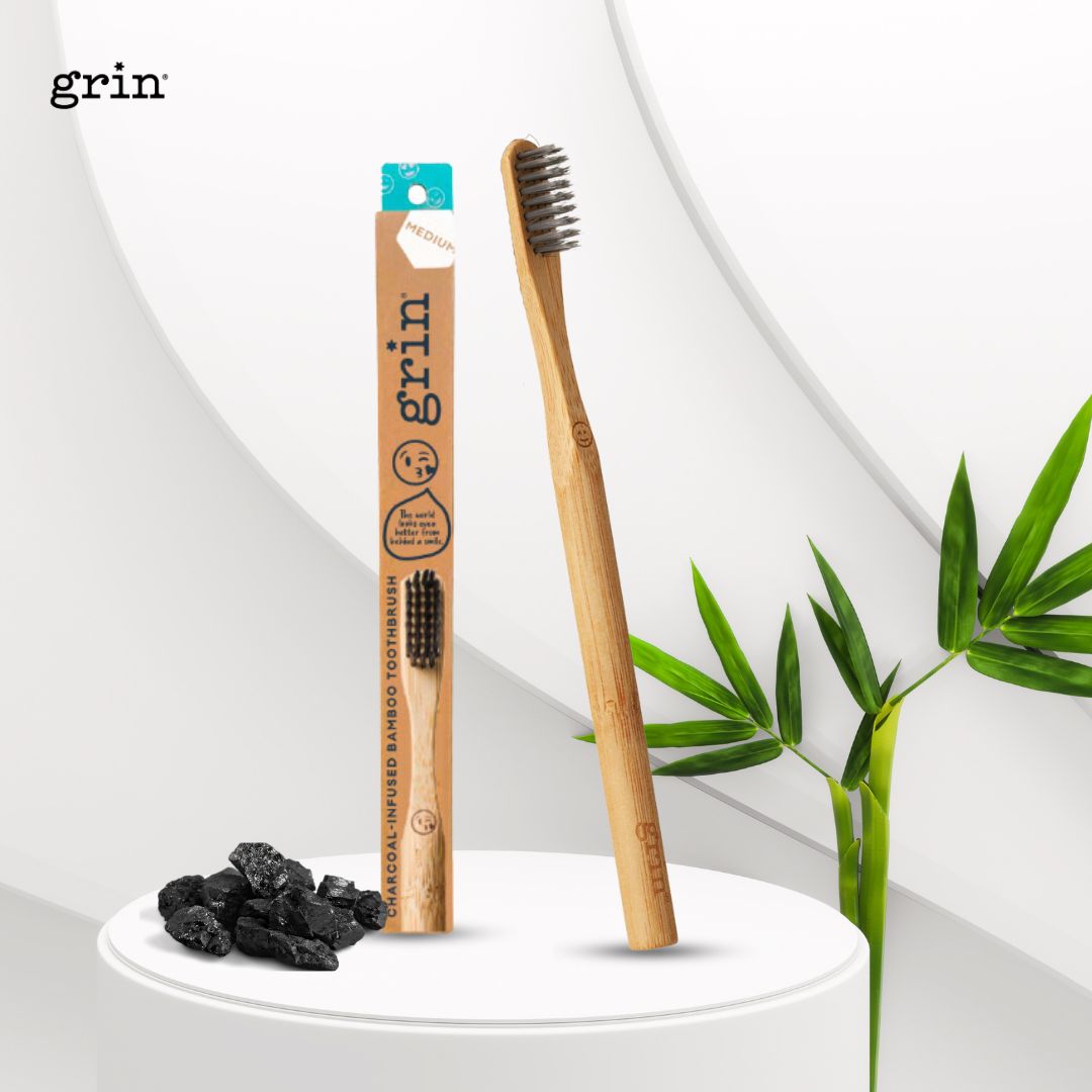 Grin Charcoal-Infused Bamboo Toothbrush (Medium) - Pouch Australia