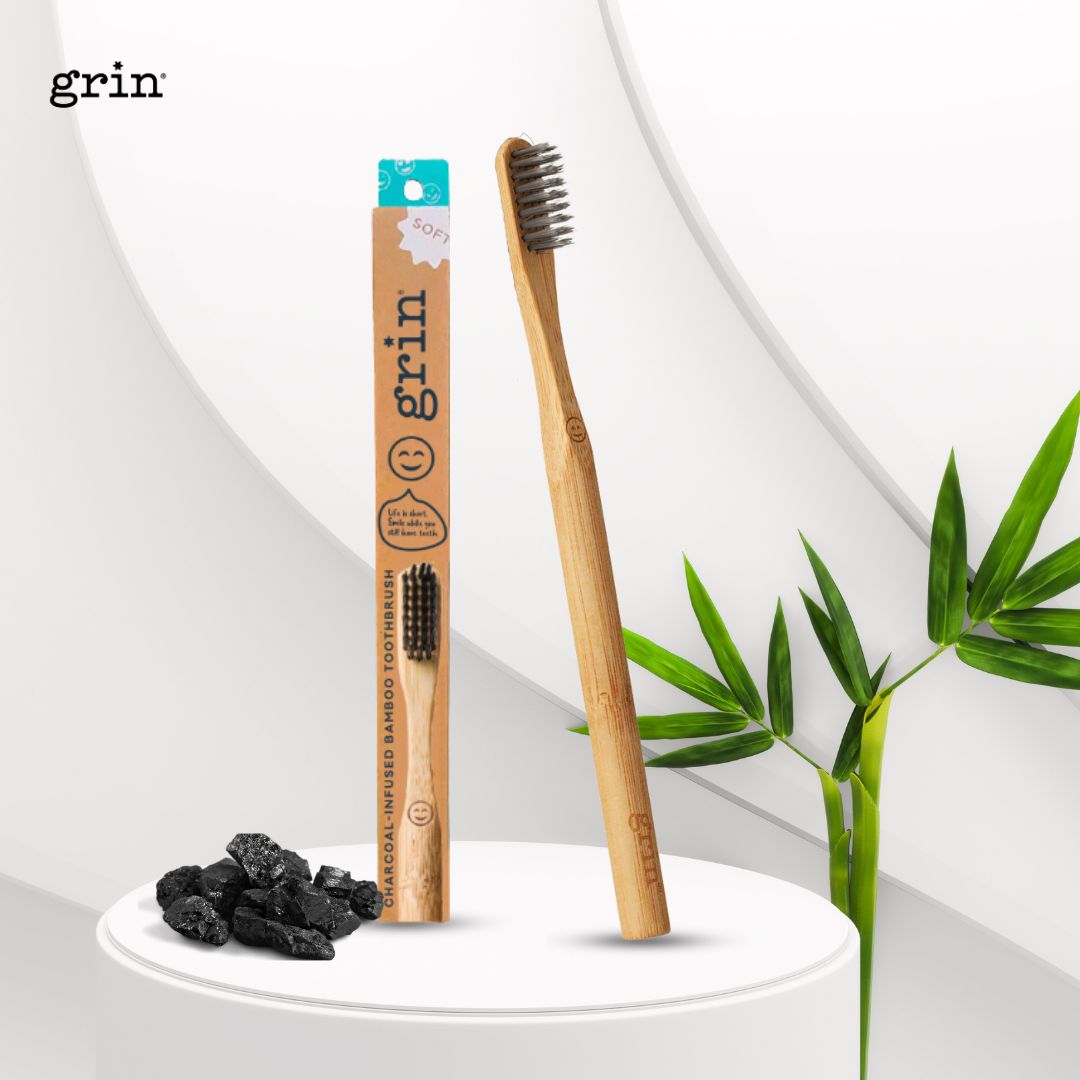 Grin Charcoal-Infused Bamboo Toothbrush (Soft) - Pouch Australia